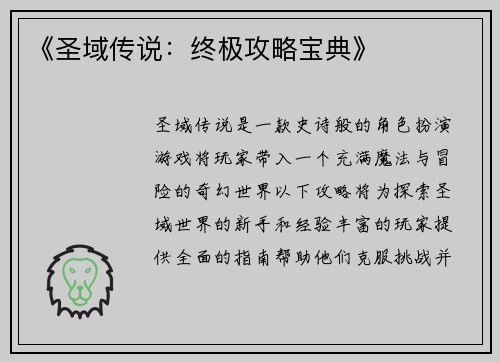 《圣域传说：终极攻略宝典》