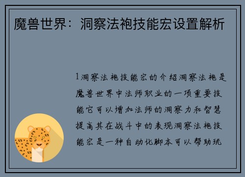 魔兽世界：洞察法袍技能宏设置解析